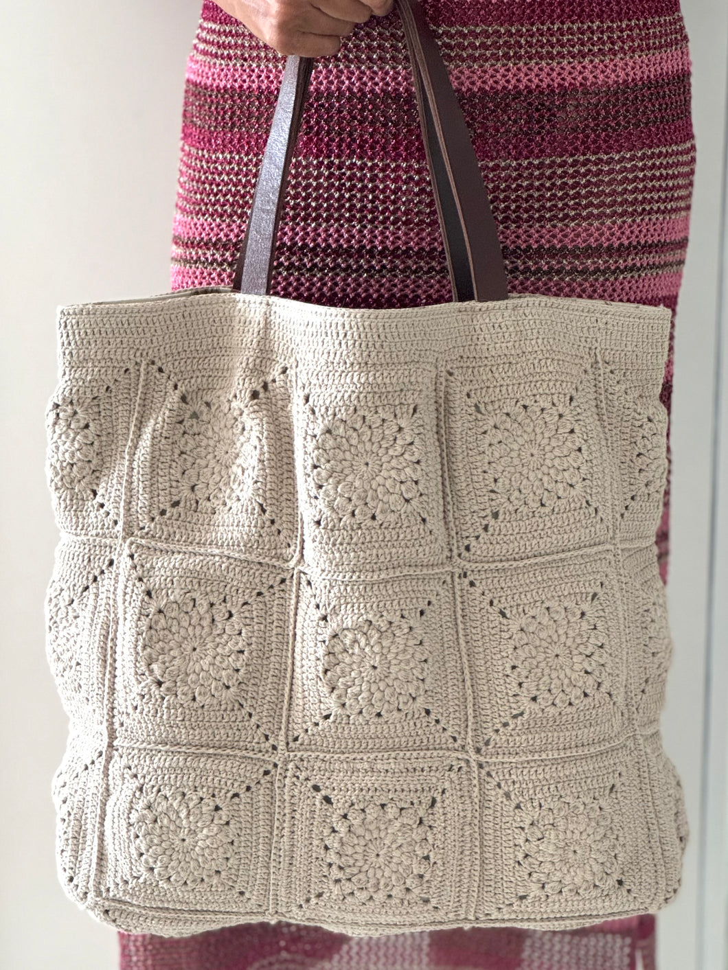 Beige Crochet Shopper Bag